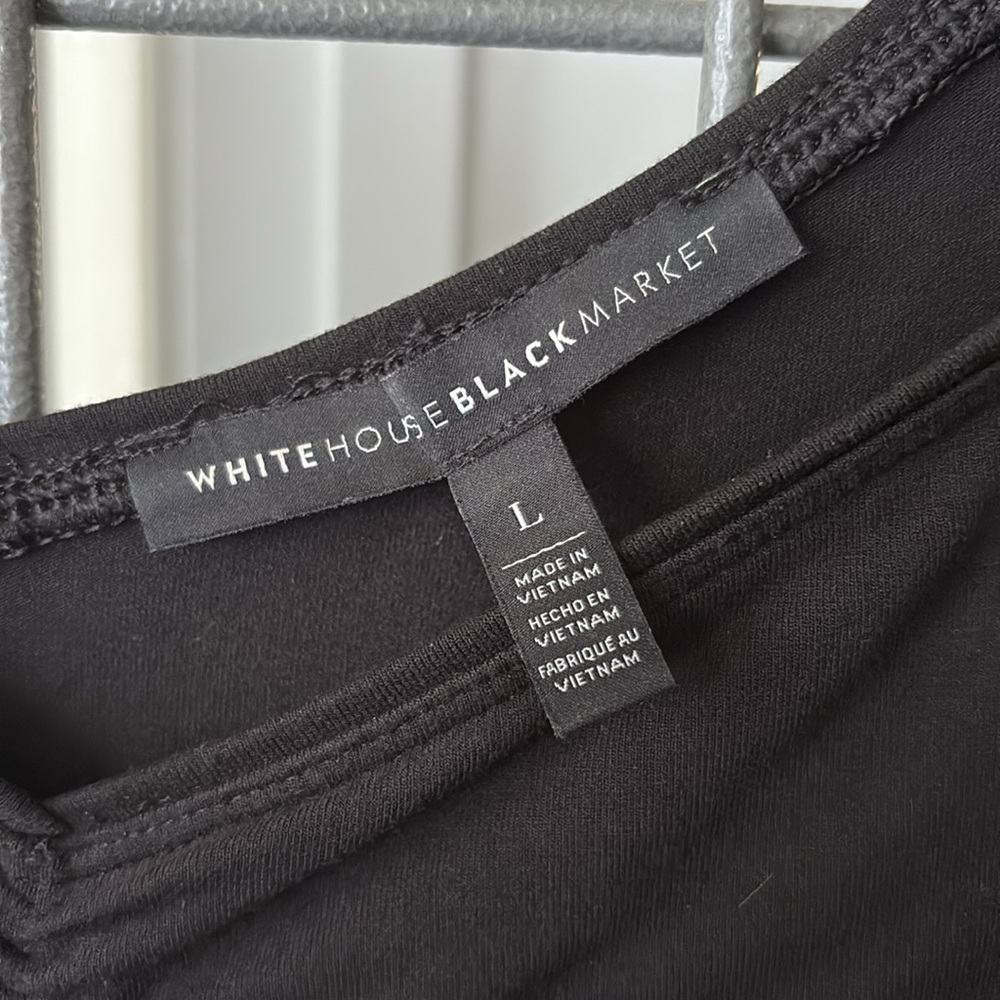 White House Black Market Black Ruched Blouse Size L - Picture 3 of 11